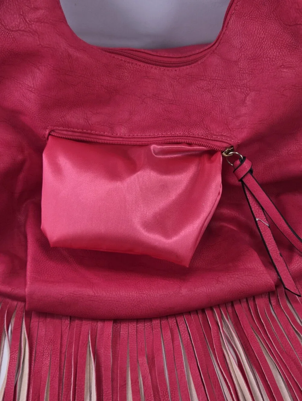 Yoki Hot Pink Fringe Faux Leather Boho Hobo Bag
